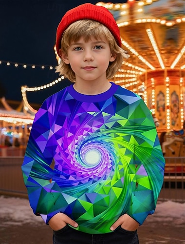  Pojkar 3D Grafisk Geometrisk 3D Print Tröja Långärmad Vår Höst Mode Grundläggande Barn 4-12 år Rund hals Utomhus Ledigt Dagligen Normal