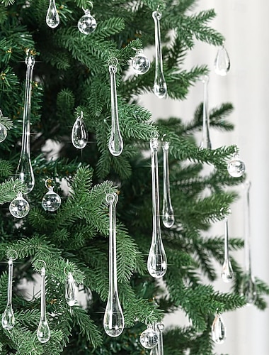  100 décorations de sapin de Noël transparentes en acrylique en forme de larme, 5 styles de pendentifs en cristal pour lustre de Noël, centres de table, décoration de mariage (transparent)