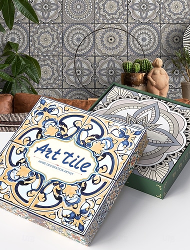  12 stk. 3D-veggflisklistremerker, selvklebende 6x6 tommer, tykk PE-skum krystallmosaikk, vanntett bakplate for kjøkken, bad &hjemmedekor, gaveeske med metalliske veggpaneler