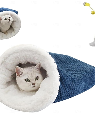  Katzenschlafsack für Wohnungskatzen, kuschelig weich, wärmend, 360°-Rundum-Schlafsack für Kätzchen, bequemer Haustier-Kuschelsack für Katzen
