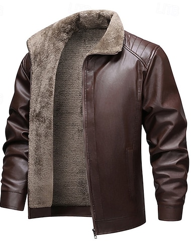  Herren Kunstlederjacke Winterjacke Fleecejacke Freizeitjacke Outdoor Lässig Thermowarm Tasche Herbst Winter Karomuster Streetwear Lässig Mit Kapuze Regulär Schwarz Braun Jacken