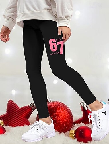  Jente 3D Grafisk 67 Bukser Leggings Vår Høst søt stil Gatemote Grunnleggende Barn 4-12 år utendørs Feriereise Avslappet Tynn