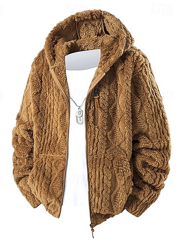  בגדי ריקוד גברים ז'קטים לחורף מעיל טדי ז'קט קז'ואל חופשה יומי שמור על חום הגוף כיס פליז סתיו חורף אחיד אופנתי סגנון רחוב עם קפוצ'ון רגיל שחור חום קפה Jackets