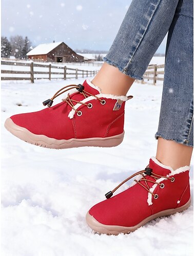  stivali rossi da donna con calzata larga e fodera in pelliccia sintetica, ideali per attività all'aperto, escursioni invernali, abbigliamento natalizio e avventure sulla neve