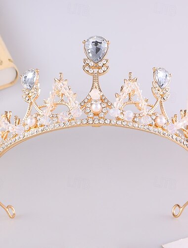  Crown Tiaras Hodepryd Legering Bryllup Bursdag Elegant Med Rhinsten Perle Hodeplagg Hodeplagg