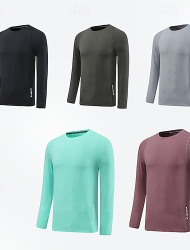  Herren Performance-Shirt Sport-T-Shirt Langarm Rundhalsausschnitt Oberteil Außen Schnelltrocknend Schweißableitend geruchshemmend Atmungsaktiv Nylon Schwarz Leicht Grün Rot Angeln Tennis Laufen
