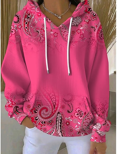  Per donna Felpa con cappuccio Grafico Paisley Casual Manica Lunga Con Cappuccio Top Regolari Abbigliamento Quotidiano Casuale Sportivo Rosa Blu Viola Arancione Autunno Inverno