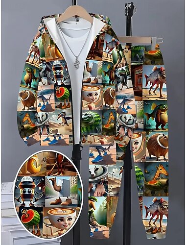  Sudadera informal para niño &Conjunto deportivo de manga larga con estampado 3D de Tung Tung Tung Sahur, estilo urbano primavera-otoño para niños de 4 a 12 años. Con capucha, corte clásico, ideal para