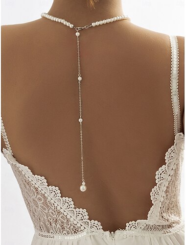  collana con perle da donna - elegante gioiello da sposa con delicata catena &perle pendenti, perfette per abiti da sposa e abiti da sposa con scollatura profonda