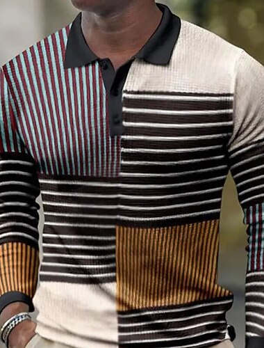  Miesten Väripalikka Geometrinen Vohveli poolopaidat Pitkähihainen Poolopaidat Kauluspaidat Business Casual liiketoiminta Käytä töihin Arki-asut Napit Kevät Syksy Talvi Sininen Musta Ruskea