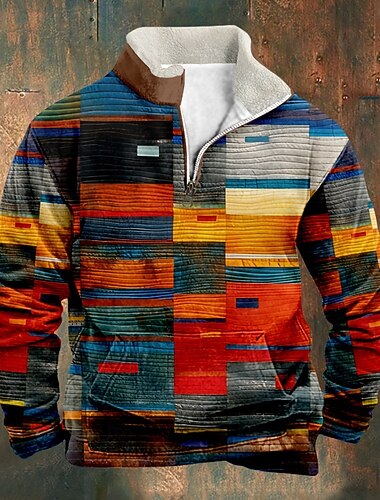  Per uomo Geometrico Stampa Felpa per le feste Felpa Felpe Manica Lunga Felpa Zip a un quarto Vintage Retrò Stampa Ferie Uscire Festival Stampato Autunno Inverno