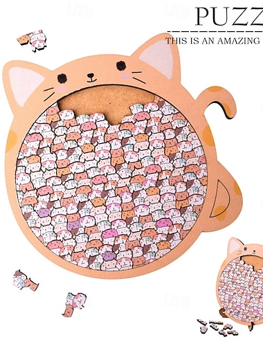  Układanka z motywem kota, wyjątkowa drewniana układanka o nieregularnych kształtach, łamigłówka o wysokim stopniu trudności, edukacyjne wyzwanie przestrzenne, rodzinna interaktywna układanka, materiał