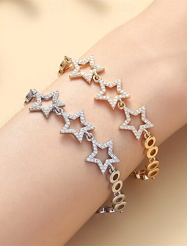  Bracelet Classique Zircon Etoile ancien Mode Personnalisé Tendance Bracelet Bijoux Argent Doré Géométrique pour Mariage Soirée Fiançailles Bal de promo