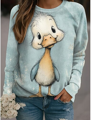  Per donna Pullover Grafico Animale Casual Manica Lunga Girocollo Top Regolari Casuale Bianco Giallo Blu Primavera Autunno Inverno