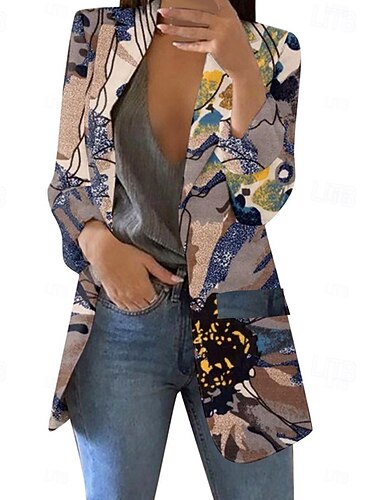  Dam Kavaj Bekväm Mönster Elegant Mode Ledigt Blommig Utekväll Ledigt / vardag Cardigan Normal Kavajslag Normal Långärmad Ytterkläder Svart Vit Rodnande Rosa Vår Höst