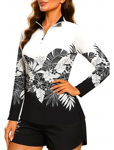  Dame Fargeblokk Planter Blomster Tropisk Topper قميص Sportsskjorte POLO T-skjorte Langermet Polka Prikker Stripe Trykt mønster UPF50+ UV-bestandig UV Beskyttelse Elastisk Pustende Pilates Volleyball