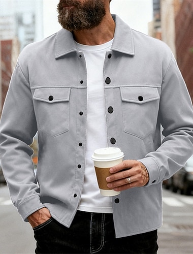 Herren Leichte Jacke Freizeitjacke Arbeitsjacke Outdoor Urlaub Tasche Frühling & Herbst Einfarbig Streetwear Stilvoll Stehkragen Regulär Schwarz Marineblau Khaki Hellgrau Dunkelgray Jacken