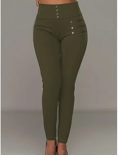  Női Pamutszövet nadrág Leggingek Divat Utcai sikk Alkalmi Teljes hossz Magas derék Sima Elasztikus derékpánt kellemes Mekano Kényelmes Nyúlós Szabadtéri Utca Fekete Sötét tengerészkék Lóhere Tavasz