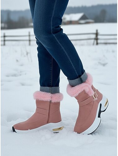  Rosa Damen-Schneestiefel mit Kunstfellbesatz – trendige Winterstiefel mit gepolsterter Sohle für hohen Tragekomfort, stylisches Schuhwerk für verschneite Tage und Outdoor-Aktivitäten