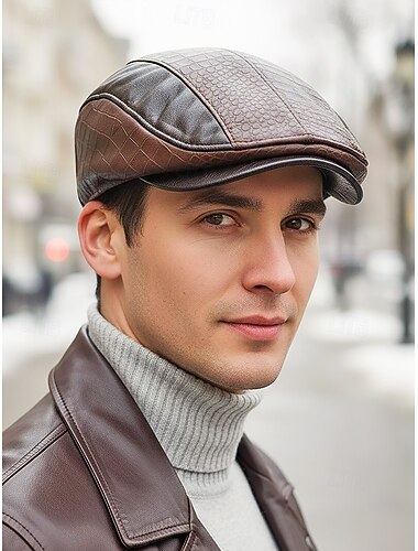  Men's Faux Leather Flat Cap, Crocodile Pattern, Available in Multiple Colors - Stylish and Comfortable Winter Hat