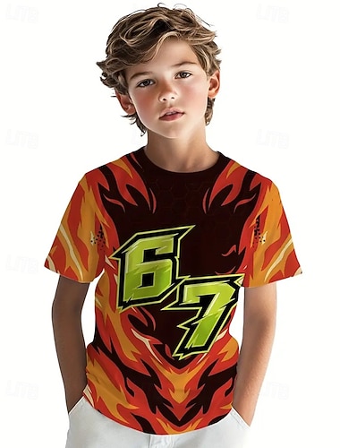  Unisexo Chico 3D Graphic Jerga divertida 67 Camiseta Manga Corta Impresión 3D Verano Primavera Deportes Moda Ropa de calle Niños 4-12 años Cuello Barco Exterior Casual Diario Ajuste regular