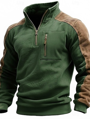  رجالي هوديس وبلوزات كم طويل مرتفعة نصف سحاب الخريف الشتاء ربيع & الصيف ألوان متناوبة عتيق يوميا كاجوال جيب مكعبات الألوان الأماكن المفتوحة فضفاض ملابس الرياضة أسود نبيذ أخضر تي شيرت للرجال