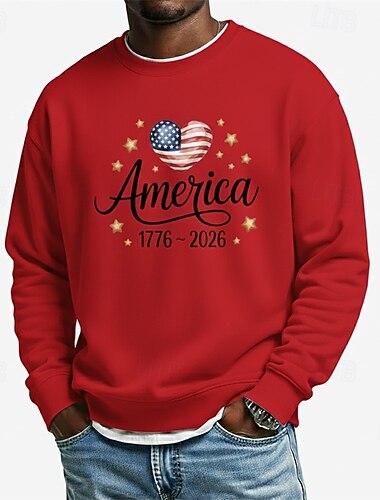  Heren grafische Amerikaanse vlag 250-jarig jubileum sweatshirt sportmode dagelijks klassiek ronde hals outdoor vakantie roze rood groen grijs print lente herfst designer s m l xl xxl xxxl