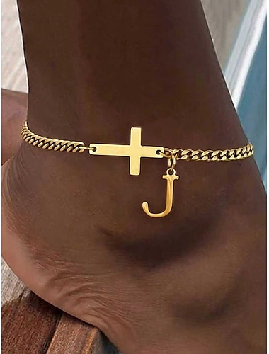  Gepersonaliseerde enkelband van roestvrij staal voor dames met alfabetbedels, kruis- en letterontwerp, ideaal kerstcadeau – 26 letters beschikbaar