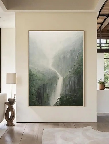  dipinto a olio fatto a mano su tela decorazione artistica da parete astratto montagne verdi cascate paesaggio per arredamento casa cornice tesa dipinto appeso/telaio arrotolato senza cornice