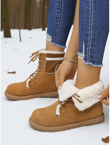  Bottes de neige marron à lacets pour femmes avec doublure duveteuse – bottes d'hiver confortables pour les temps froids, les aventures en plein air et les voyages de vacances