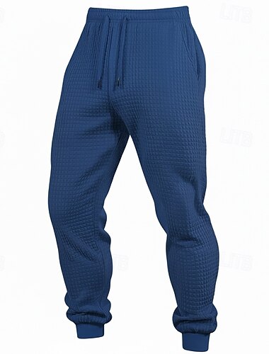  Муж. Вафельная ткань Штаны Джоггеры Вафельные штаны Кулиска Эластичная талия Сплошной цвет Комфорт Полная длина на открытом воздухе Повседневные Праздники Отпуск Мода Черный Тёмно-синий Эластичная