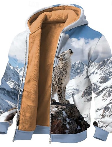  Homens Lobo Tosão Moletom Jaqueta Clássico Militar Caça Gola Redonda Ao ar livre Campismo Azul Azul Claro Marron Zip Up Outono Inverno Designer S M L XL 2XL 3XL