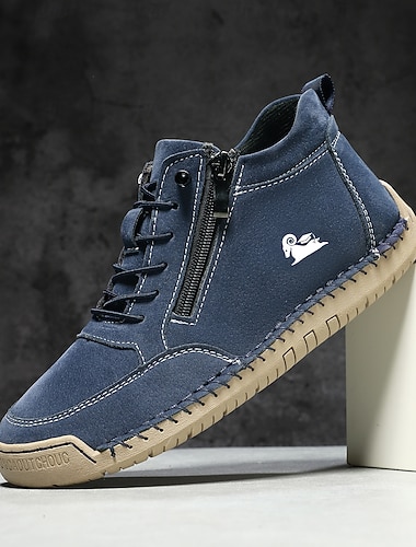  Herre marineblå slip-on sneakers i kunstskinn med glidelåsdetalj – trendy og brukervennlig fottøy for uformelle arrangementer, helger og avslappede dager