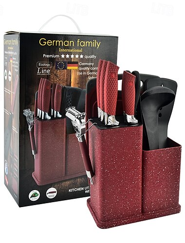  knivsett multifunksjonelt komplett sett med kniver 12 deler kjøkken skjærebrett rustfritt stål kjøkkenkniv sakssett med stativ