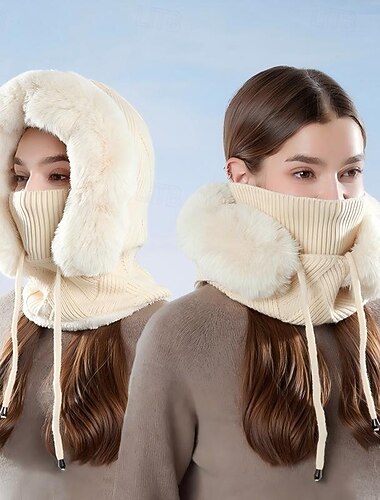  Gorro 3 em 1 com protetor de pescoço, máscara facial e forro de lã para o inverno, ideal para mulheres que praticam atividades ao ar livre em climas frios, como esqui e ciclismo.