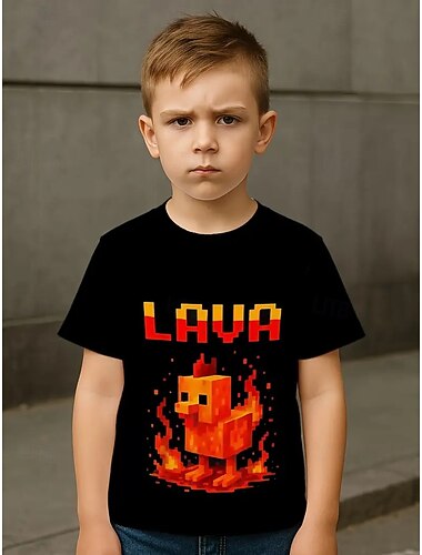  Cotone Bambini Ragazzi Nero Grafico Cartoni animati Maglietta grafica giocosa Maglietta Blusa Girocollo Manica Corta All'aperto Abbigliamento Quotidiano Moda Streetwear Designer Stampa Estate