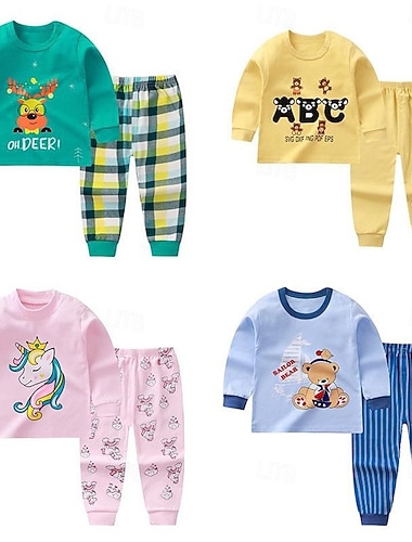  Baby Gutt 2 deler Pysjamassett Langermet Z17 Z29 Z13 Helfarge Dyr Vår Høst Bedårende Hjem 7-13 år