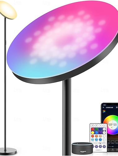  Älykäs rgbw-led-lattiavalaisin, toimii Alexan kanssa, Google Home Wi-Fi -kaukosäätimellä, moderni korkea seisovavalaisin, erittäin kirkas 2000lm:n väriä vaihtava &himmennettävä taskulamppu