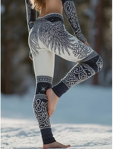  női leggings viking vakáció vintage etno stílusú teljes hosszúságú magas derekú grafikus absztrakt 3D nyomtatás gyorsan száradó légáteresztő puha rugalmas sötétszürke ősz tél karcsúsított szabás