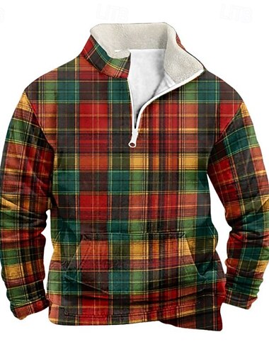  Per uomo Quadri Stampa Felpa con cerniera a un quarto Felpa per le feste Felpe Manica Lunga Felpa Mezza zip Vintage Retrò Stampa Ferie Uscire Stampato Autunno Inverno