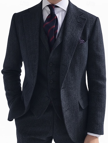  Pour des hommes Costumes en Tweed Occasionnel Affaires Noir Gris clair Automne & Hiver Costume / Tailleur Revers Cranté Affaires Formel Chevrons Coupe sur mesure 3 pièces Simple Boutonnage Deux