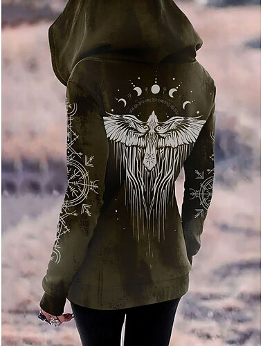  Női Cipzáras kapucnis pulóver Grafika Törzsi Divat Alkalmi Hosszú ujj Kapucni Normál felsők Utca Hétköznapi Cipzár Zseb Nyomtatott Bor Bíbor Lóhere Szürke Tavasz Ősz