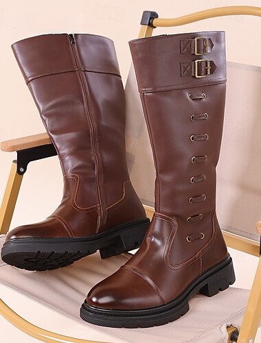  Botas masculinas marrons de cano alto em couro sintético – confortáveis e estilosas, ideais para clima frio, atividades ao ar livre e viagens de inverno.