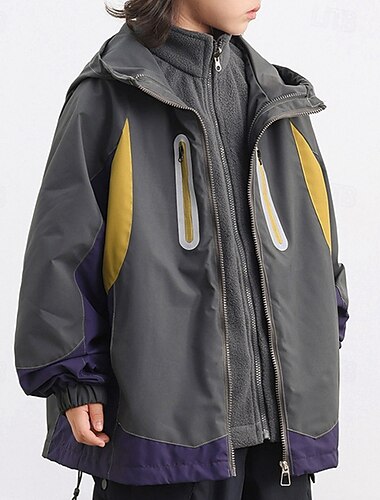  أطفال للصبيان جاكيت لرياضة المشي سترة خارجية ملابس خارجية ألوان متناوبة كم طويل بقع الدفء معطف الأماكن المفتوحة الرياضات موضة رمادي ملون الخريف الشتاء 4 سنوات +