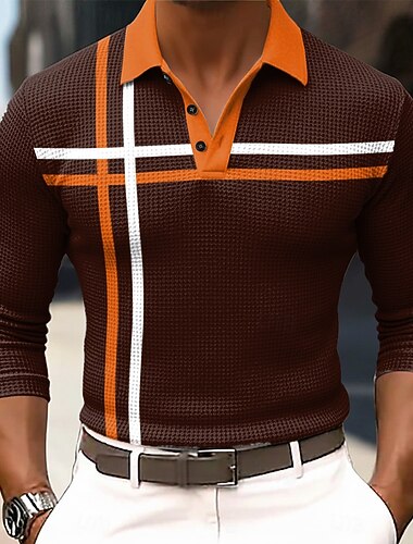  Férfi Csíkos Gofris pólóingek Hosszú ujj Pólóingek Galléros ingek Üzleti alkalmi Üzleti Viseljen dolgozni Hétköznapi viselet Gombok Tavasz Ősz Tél narancs1 Narancs 2 Narancssárga