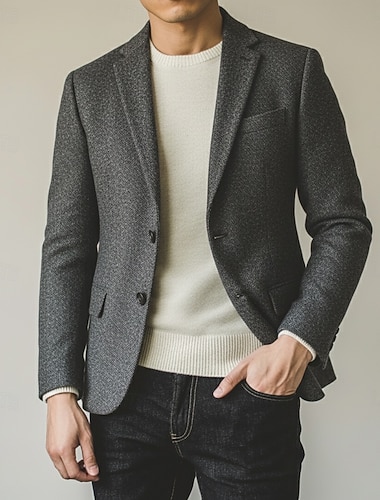  בגדי ריקוד גברים טוויד בלייזר צווארון חריץ אופנתי קלסי יום יומי אחיד בלייזר טוויד שחור בורגנדי אפור גזרה צרה כפתורי שני כפתורים חד חזה