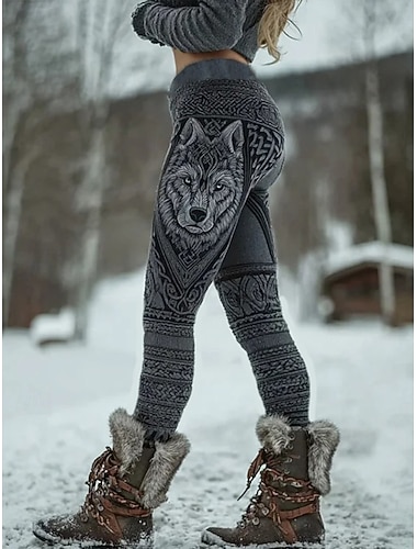  női leggings vakáció viking vintage etno stílusú teljes hosszúságú magas derék grafikus állatmintás absztrakt gyorsan száradó légáteresztő puha nagy rugalmasságú hamvas színű nyár tavasz ősz tél
