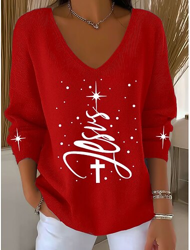  Γυναικεία Πουλόβερ Μοντέρνα Κομψό στυλ street Καθημερινό Γραφική Χριστουγεννιάτικο δέντρο Λαιμόκοψη V Υπερμεγέθη Πλεκτό Μακρυμάνικο Κανονικά μπλουζάκια Πλέκω ΕΞΩΤΕΡΙΚΟΥ ΧΩΡΟΥ Καθημερινά Ρουμπίνι