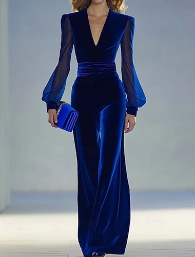  Γυναικεία Ολόσωμες Φόρμες Μοντέρνα Σέξι Μονόχρωμες Κουρελού Δίχτυ Διακοπές Δρόμος Ημερομηνία Μακρυμάνικο Λαιμόκοψη V Θαλασσί Πράσινο του τριφυλλιού Άνοιξη Φθινόπωρο Χειμώνας Στενή εφαρμογή