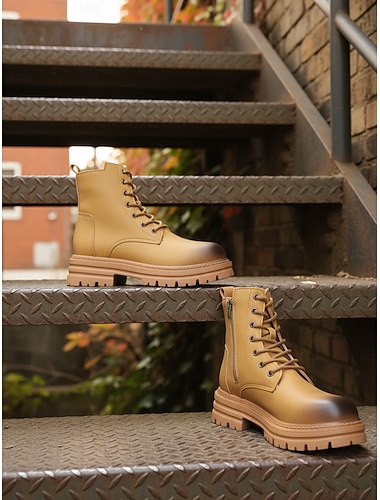  Bottes de travail jaunes à lacets pour femmes avec semelle épaisse – chaussures résistantes et élégantes pour le travail en extérieur, les explorations hivernales et le quotidien